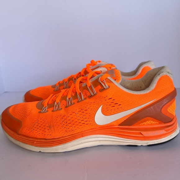 Size 13 Nike Men's Lunarglide 4 Fluorescent Orange Athletic Shoes. No insole - Picture 3 of 15